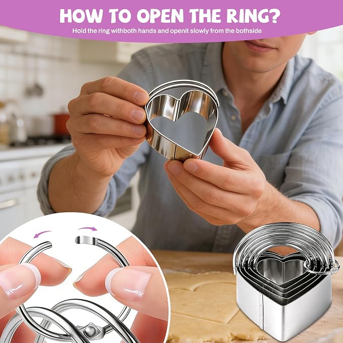 Stainless Steel Heart Cookie Cutter Set of 5 with Handle, Small to Large Heart Shapes for Baking, Pancakes, Sandwiches, Cheese, Fruits, Playdough, Valentine's Day Baking Supplies