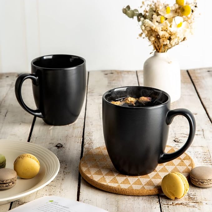 AmorArc 16 oz Coffee Mugs Set of 6, Large Ceramic Matte Black Coffee Cups | Classic Coffee Mugs Set for Men,Women,Tea/Latte/Cappuccino/Cocoa. Dishwasher&Microwave Safe