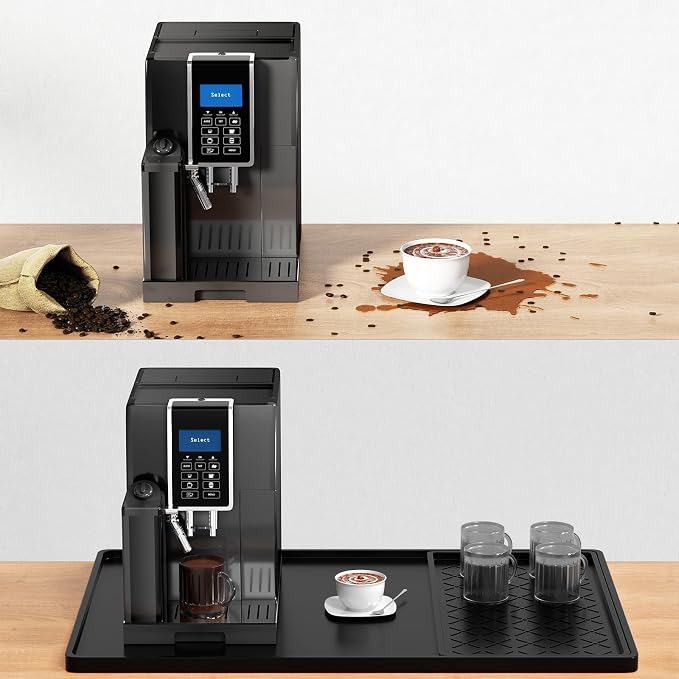 Rnivvi Silicone Coffee Mat, 16" x 24" Waterproof Raised Edge Coffee Bar Mats for Espresso Machine Station Accessories, Heat Resistant Detachable Dish Drying Pad for Kitchen Counter, Dish Rack, Black