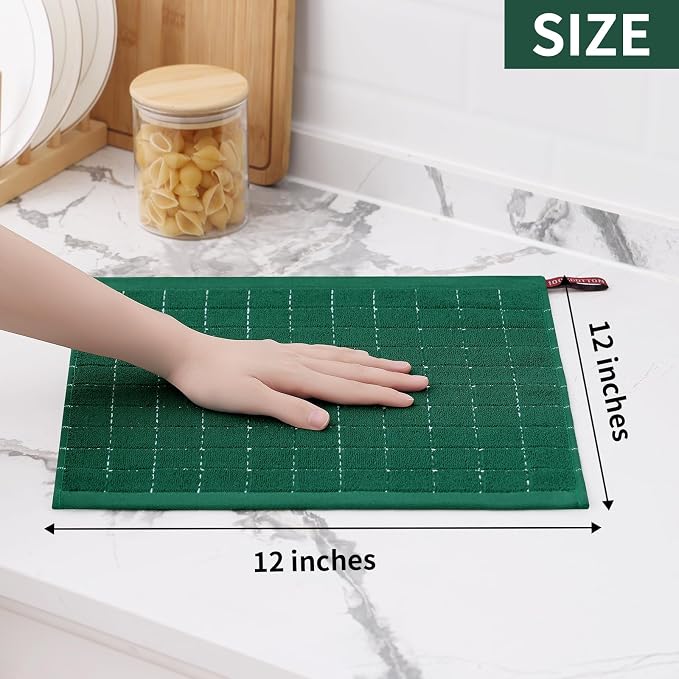 Homaxy 100% Cotton Terry Kitchen Dish Cloths, 4 Pack, Dark Green | Ultra Soft and Absorbent Dish Towels for Kitchen, Suitable for Drying and Washing Dishes