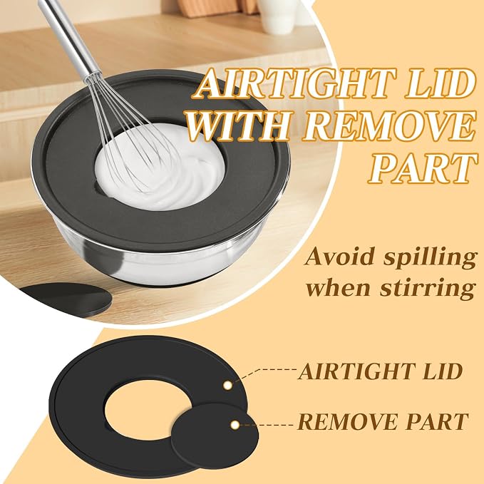 Unokit Mixing Bowls with Lids Set - 7 Pcs Stainless Steel Mixing Bowls Non-Slip Silicone Base Mixing Bowl Set for Kitchen with 3 Grater Attachments