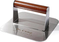 Dr.Camp 7 Inch Stainless Steel Burger Press with Real Wood Handle Heavy Duty Bacon Press Grill Press for Griddle Flat Top Smash Burger Press Hamburger Smasher Meat Press (Square)