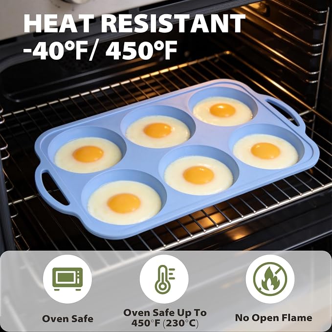 Nonstick Silicone Muffin Top Pan: 6-Cavity 4 Inch Jumbo Silicone Egg Mold | 2 Pcs with Metal Frame for Baking Breakfast Sandwich Hamburger Buns Whoopie Pie Egg Bites - Easy Clean Oven Safe Toeusog