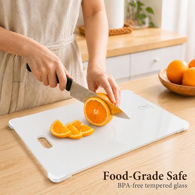 16x12 White Tempered Glass cutting boards for kitchen dishwasher safe | Non-Slip Corner Guards,Shatter-Resistant,Scratch-Resistant,Food-Safe & Non-Toxic,large cutting board