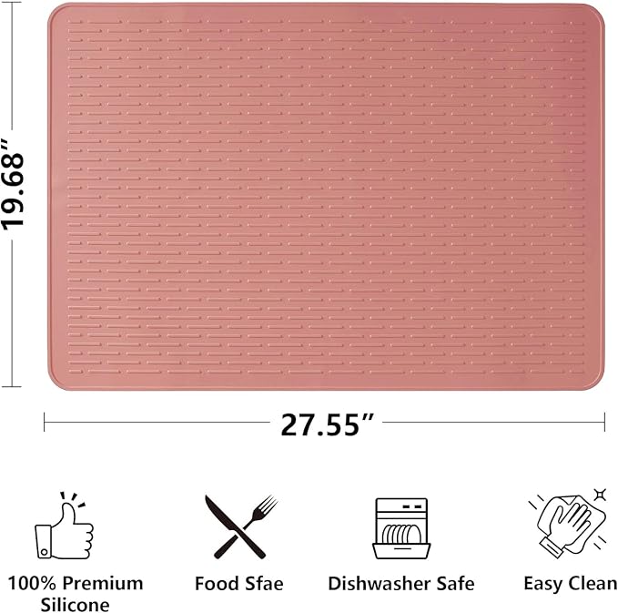 Stove Top Cover for Electric Stove- Range Covers for Electric Stove,Silicone XXL Dish Drying Mat, Glass Cooktop Covers, Flat RV Range top Mats (Rosy, 28"x20")