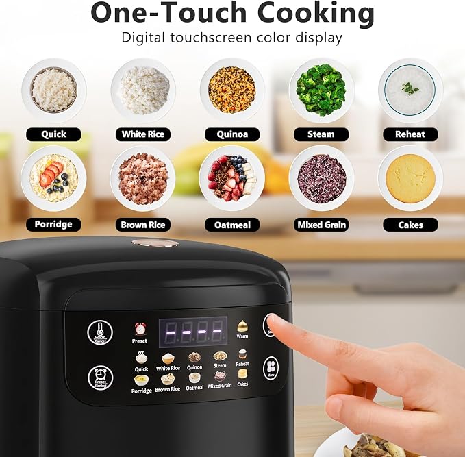 Portable Digital Rice Cooker, 6-Cup (Uncooked)/12-Cup (Cooked) Small Rice Maker with Steaming Basket, Mini Rice Cooker with 2L Removable Nonstick Inner Pot, 10 Menu Options, Auto Keep Warm, 24 Hour Delay Timer (Black)