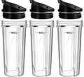 16 oz Ninja Blender Cups Replacement, 3 Pack Cups with Lids, Compatible with QB3001SS, BL660, BL770, BL780, BL740, BL810, 4-Tab Nutri Ninja Blender Cups