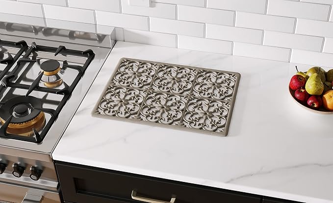 GASARÉ, Extra Large, Thick, Silicone Trivet for Hot Dishes, Pots, and Pans, Heat Resistant Mat for Countertop, Hot Pad for Kitchen, Easy to Clean, 16 x 12 x 3/8 Inches, Taupe