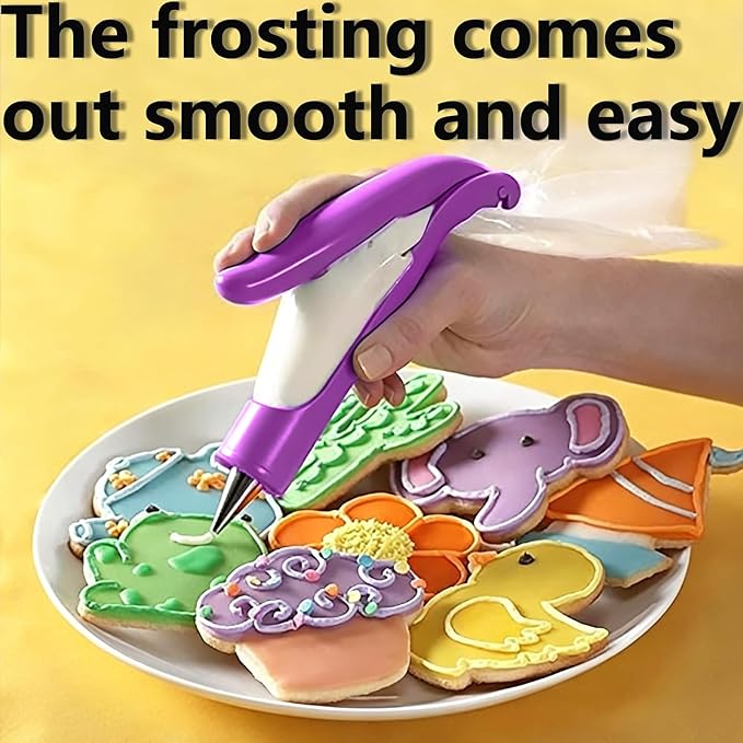 WAFJAMF Cake Decorating Pen Kit Pastry Icing Piping Bag Set Purple | Handheld control stainless steel tips for cupcakes, cookies, fondant; easy DIY baking tools for beginners