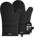 Silicone Oven Mitts, Heat Resistant Oven Gloves with Quilted Liner, Waterproof & Non-Slip Kitchen Mittens for Baking Cooking BBQ, 500°F, 12.5"-Black