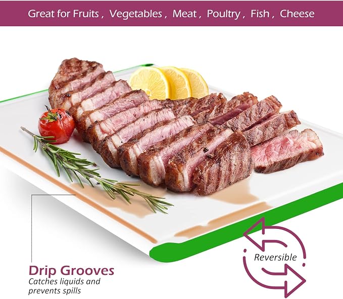 Extra Large Plastic Cutting Board for Kitchen - 18 Inch Dishwasher Safe Chopping Board, Reversible Cutting Board with Juice Groove + Non Slip Feet for Meat, Fruit, Vegetables, Green - by Belwares
