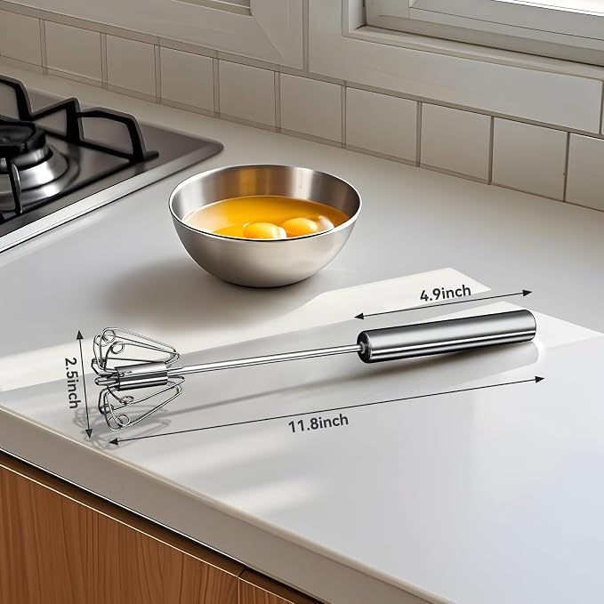 Egg Whisk, Upgraded Stainless Steel Semi Automatic Whisk,Hand Wisk Egg Beater Easy to Use for Making Cream, Blending, Whisking, Beating & Stirring (12 Inch)