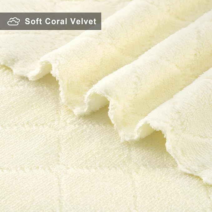 Homaxy 12 Pack Super Soft Absorbent Dish Towels, 10" x 20", Cream Yellow | Coral Velvet, Nonstick Oil Fast Drying Microfiber Cleaning Cloth, No Lint Dishcloths for washing and drying