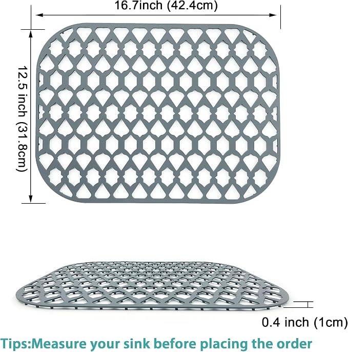 Silicone Kitchen Sink Protectors Mats - 12" 13" 14" 16" 18" 19" 21" 22" 24" 25" 26" 28" 30", Heat Resistant, Machine-wash (16.7”x12.5”)