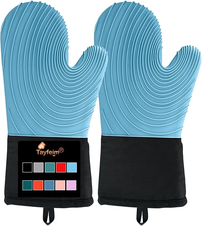 Silicone Oven Mitts-13.6 in Extended Oven Mitts Heat Resistant 500F, Oven Gloves with Soft Liner Good Grippy BPA-Free Easy to Clean Flexible-Oven Mits Set for Cooking Baking Grilling BBQ