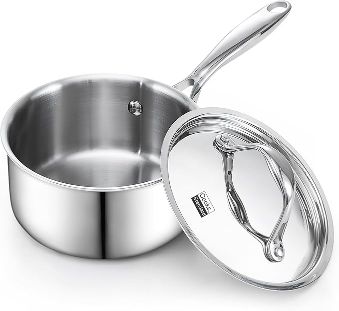 Cooks Standard Multi-Ply Clad 1.5 Quart Stainless Steel Saucepan with Lid, Small Kitchen Induction Cooking Sauce Pot Pan, Dishwasher & Oven Safe, Compatible with All Cooktops