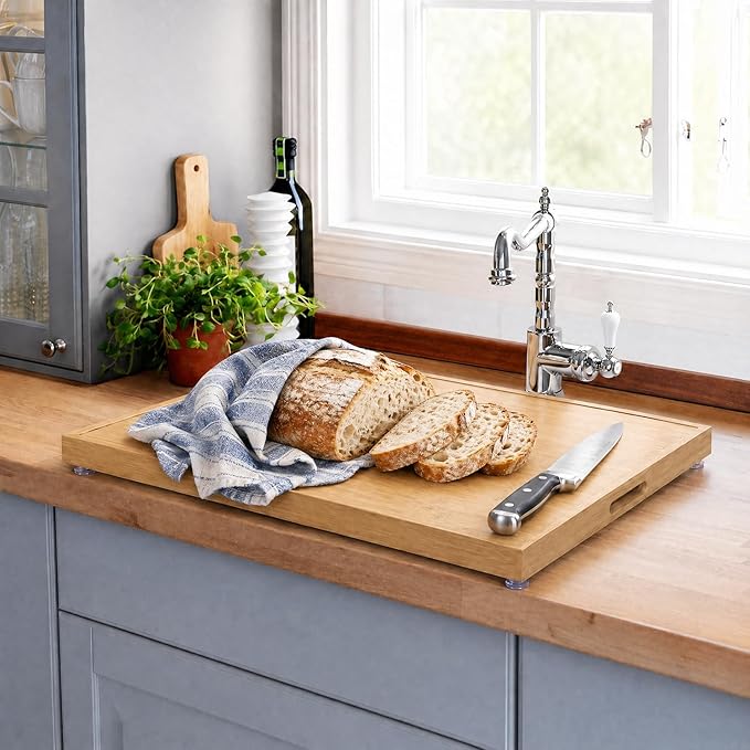 YUHFERA Stove Cover Board for Gas Stovetop - 30" x 22" Noodle Board Electric Stove Cover for RV Stove Top, Extra Countertop Space for Kitchen Stovetop (Bamboo)