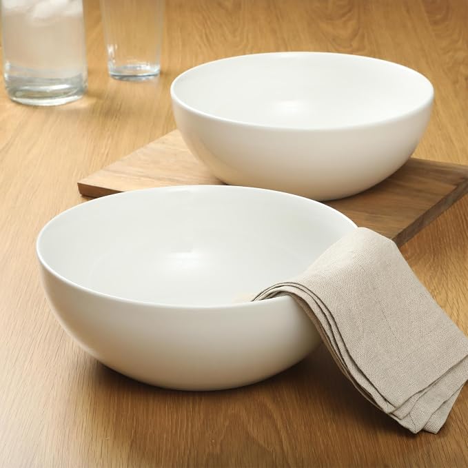 Gibson Home Extra Large Serving Bowls Set of 2-100 oz 10-Inch White Porcelain Salad Bowl Set, Stackable Ceramic Kitchen Bowls, Dishwasher & Microwave Safe