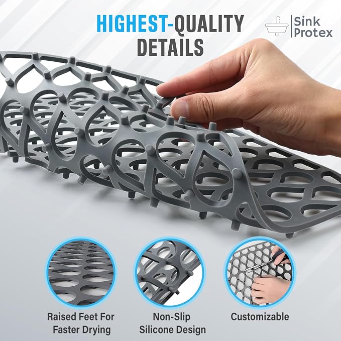 Silicone Sink Protectors for Kitchen Sink – 2 Pack Kitchen Sink Mats for Bottom of Sink – Heat-Resistant, Dishwasher-Safe Sink Grid – Non-Slip Sink Accessories, Flexible Sink Protector Mat – Gray