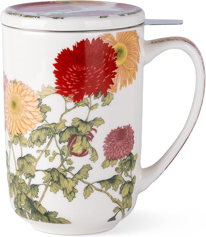 AmorArc Tea Cup With Infuser and Lid, 18oz Loose Leaf Tea Mug With Steeper | Porcelain Tea Mug With Infuser and Lid, Large Strainer Tea Cup with Lid for Tea, Coffee Mug for House-warming Birthday Gift