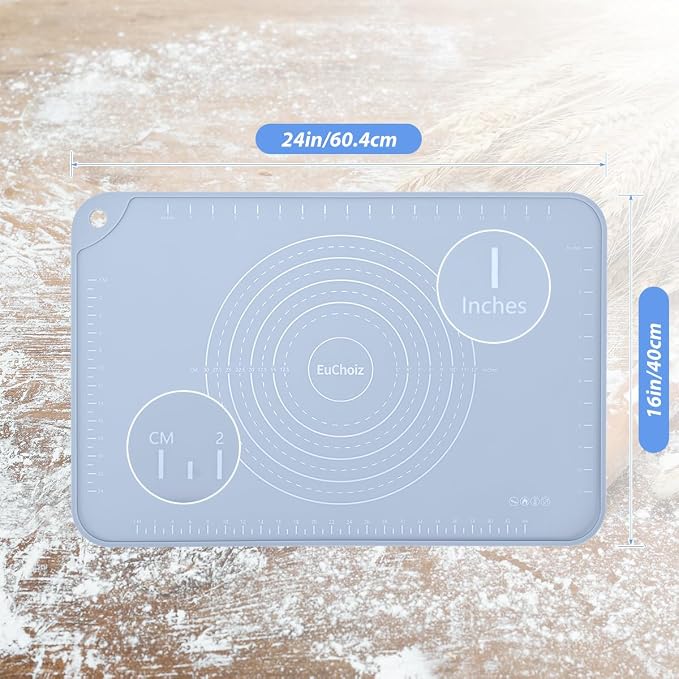 Silicone Pastry Mat 24"*16" Extra Thick Non Stick Baking Mat Food Grade Silicone Dough Rolling Bake Mat with Edge Heightening Blue