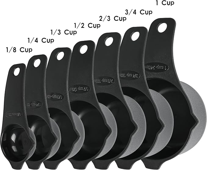 Measuring Cups and Spoons Set 15, Black Dry & Liquid Plastic Measuring Cups and Spoons, Metric & US 7 Measure Cups & 7 Measure Spoons for Kitchen & Baking