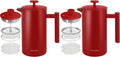 Secura French Press Coffee Maker, 304 Grade Stainless Steel Insulated Coffee Press with 2 Extra Screens, 34oz (1 Litre), Red (Pack of 2)