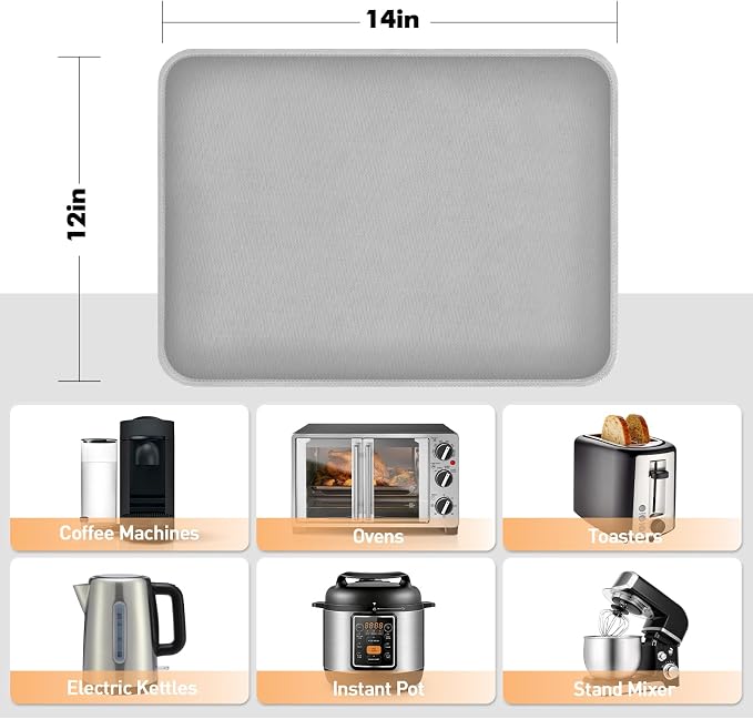Non-slip Air Fryer Mats for Countertop, 2mm Thick, 14x12 in, Gray | 1022°F Fireproof mat, heat resistant mats for countertop, non-slip silicone bottom, air fryer accessories for ninja, cosori