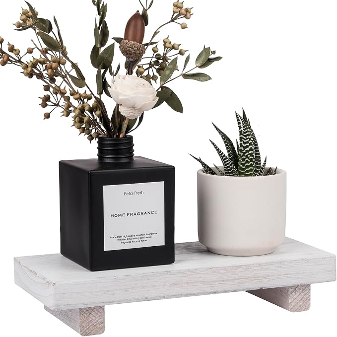 Wood Bathroom Tray Farmhouse Decor Kitchen Soap Holder, 8.7" X 3.6" White | Waterproof, Lightweight, Easy Clean, Small Wooden Riser Pedestal Stand Accessories for Office Desk, Vanity, Counter, Sink