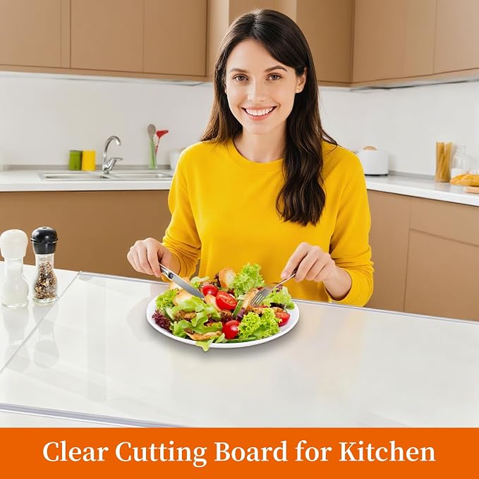 Large Acrylic Cutting Board with Counter Lip, 30 x 20 Inch | Clear Cutting Board for Kitchen Countertop, Non Slip-Protector Cover Shatter Resistant for Home Restaurant Kitchen Sink Stove
