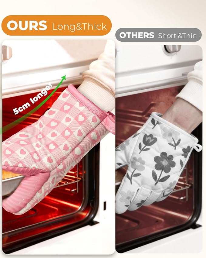 100% Thick Cotton Mini Oven Mitts Silicone Grip Girly Pink Heart | Girly Cute Oven Mitts for Women, Machine Washable, Non-Slip, Reversible Design Fits Both Hands, Stylish Kitchen Decor