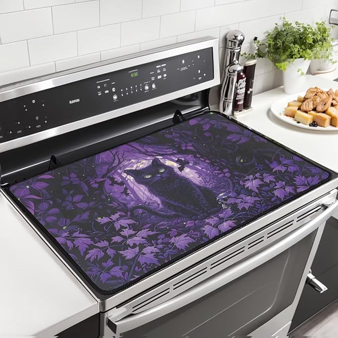 Dark Cat Stove Top Covers for Electric Stove, Fashion Cute Stove Top Cover Protector, Heat Resistant Silicone Stove Mat, Wear Resistant Range Ceramic Gas Burners Mat Halloween Decor