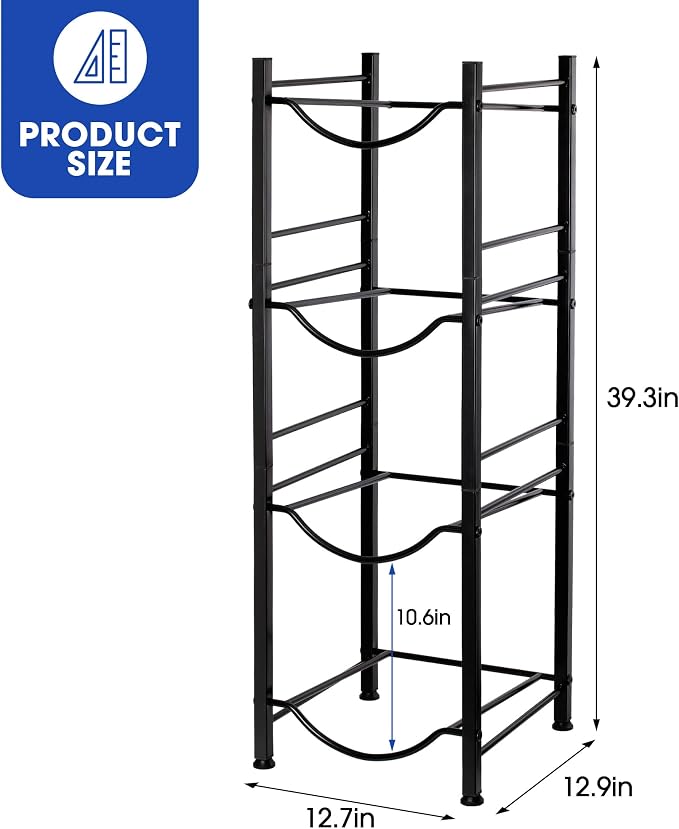 Klvied 5 Gallon Water Jug Holder,4-Tier Heavy Duty Water Jug Rack for Water Bottle Organizer, Detachable Water Bottle Storage Rack, 5 Gallon Water Cooler Jug Rack for Kitchen, Office, Living Room | Detachable shelves, holds 5 gal cooler jugs, for kitch...
