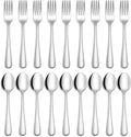 Hiware 24-piece Forks and Spoons Silverware Set, Food Grade Stainless Steel Flatware Cutlery Set for Home, Kitchen and Restaurant, Mirror Polished, Dishwasher Safe