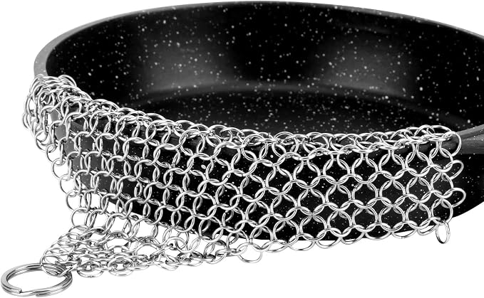Cast Iron Cleaner 6"x6.3" 316L Stainless Steel Chainmail Scrubber for Griddle Skillet Dutch Oven Wok Stainless Steel Pot Cast Iron Pan Support Dishwasher Cleaning