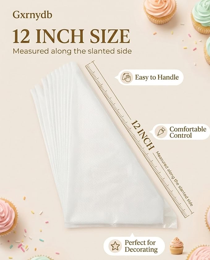 100 Pcs 12 Inch Piping Bags Disposable, Thickened Anti-Burst Pastry Bags for Thick Icing, Non-Slip Cake Decorating Bags for Cookies, Cupcakes and Royal Icing - Food Grade & BPA Free
