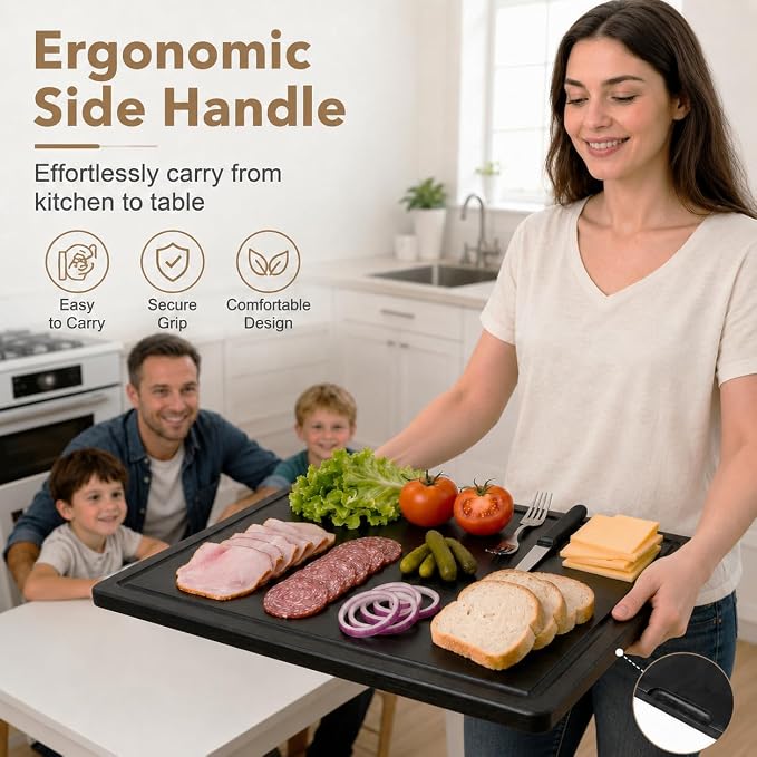Wooden Noodle Board Stove Cover for Electric Stove & Gas Range, 27.56 x 19.69 In, Lightweight Stovetop Cover with Built-In Handles, Juice Groove & Smooth Flat Top for Extra Counter Space