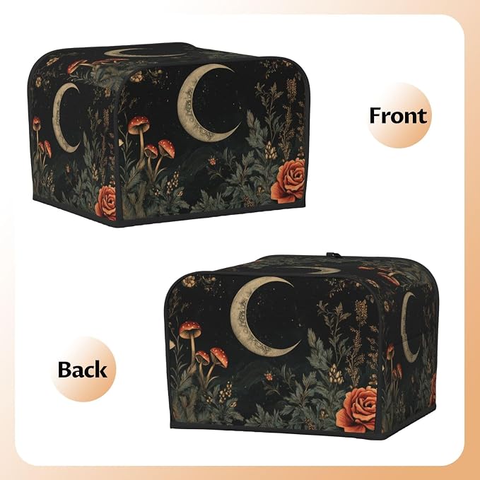 4 Slice Toaster Cover Botanical Flower Moon Vintage Dust Proof Washable Kitchen Appliance Cover with Pocket, Oxford Fabric Countertop Toaster Protector for Standard Toasters Small Appliances