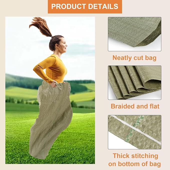 Potato Sack Race Bags, 24"x39"-Set of 10, Reusable Sack Race Bags | Plastic Bag for Family Field Day Party Game & Potato Bean Onion Vegetable Storage