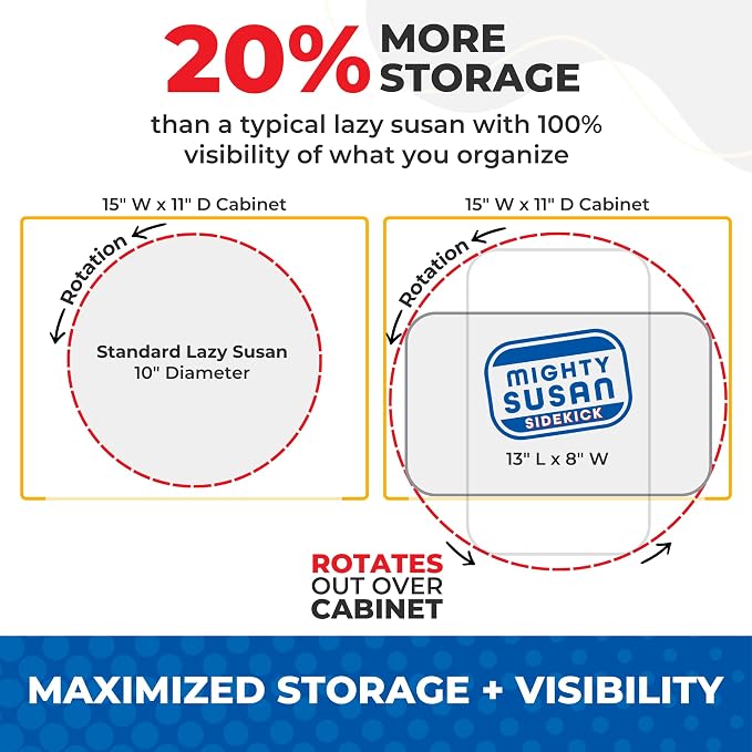 Organizer for Cabinet Steel-Reinforced 1-Tier Rotating Kitchen Organizer – Rectangular Turntable for Kitchen Cabinets – Holds Up to 30 lbs with Non-Slip Mat for Refrigerator Storage | Steel-Reinforced Single Shelf, Holds Up to 30 lbs, Magnetic Detent, ...