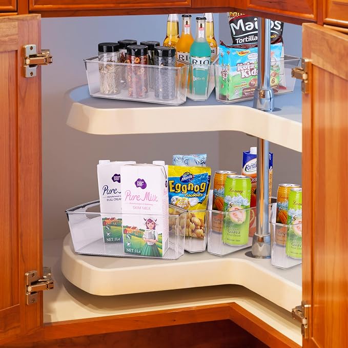 URALFA Lazy Susan Organizer Set of 8, 1/8 Wedge Corner Cabinet Organizer | 10"x9.5"x4" Clear Plastic with Handles, 4" Deep Capacity, BPA-Free Food Safe , Transparent for Easy Visibility