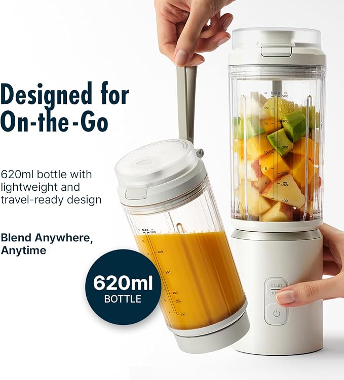 LUMENA THE KITCHEN PB1 17oz Personal Blender for Smoothies & Shakes, USB-C Rechargeable, BPA-Free, 6-Point Stainless Steel Blades, Cordless Portable Blender (CREAM WHITE)
