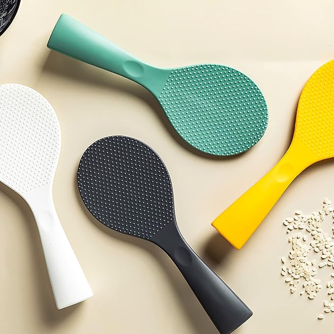 Silicone Standing Rice Spatula with Non-Stick Paddle, Heat Resistant Rice Cooker Spoon, Serving Spoon for Grains (White)