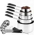 Bopei Measuring Cups and Spoons Set Stainless Steel 10 Piece for Cooking and Baking (5 Cups + 5 Spoons, Black Handle)