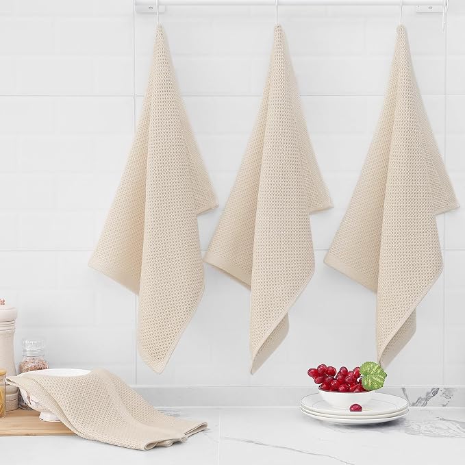 Homaxy 100% Cotton Oversized Waffle Weave Kitchen Towels, 7-Pack, Beige | 20 x 28 Inches, Ultra Soft Absorbent Dish Towels, Quick Drying Large Cleaning Towels