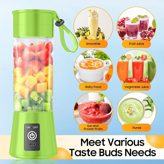 Portable Personal Size Mini Blender - 2026 New Upgrade Smoothies Blender | Small Blender with 380Ml Traveling BAP Free Cup for Sports/Home, 6 Blades Easily Squeeze Fresh Juice, 20000Rpm/Min Speed
