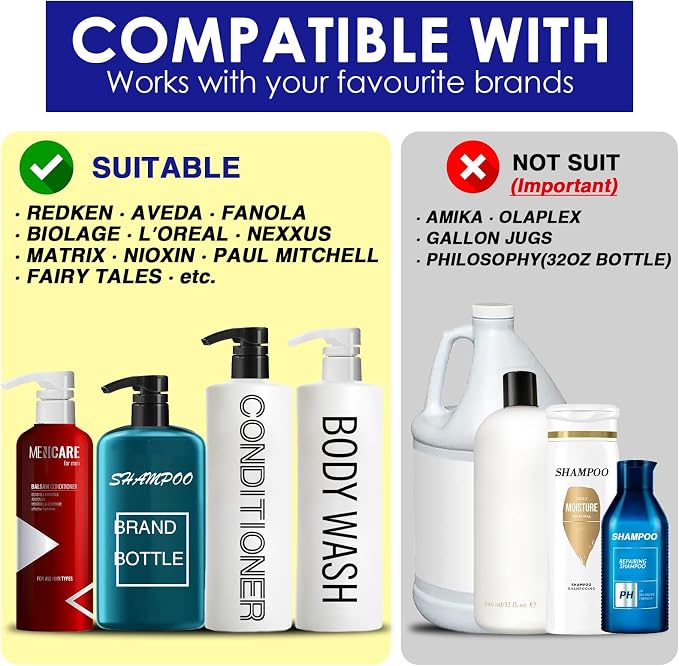 2pcs Shampoo Pump for 33.8 oz Bottle,Black & White Liter Shampoo Dispenser | Fits 1.1 inch Opening, Salon Bottles, Replacement Pump Top, For Shampoo and Conditioner, Hair Product, Body Wash, Lotion
