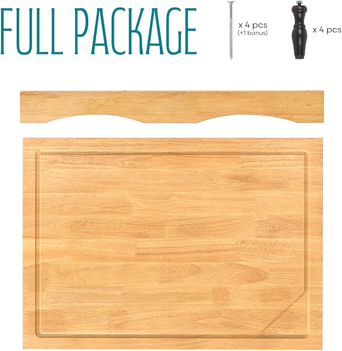 Extra Large Solid Wooden Cutting Board and Stovetop Cover, 3 in 1 Stove Top Cover Chopping Board with Detachable Legs and Juice Groove, Sink Cover Board