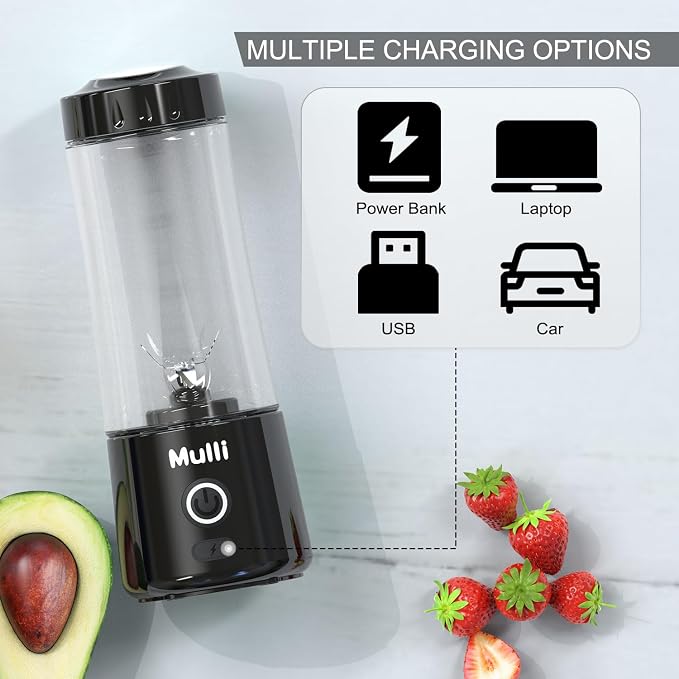 Mulli Portable Blender,USB Rechargeable Personal Mixer for Smoothie and Shakes, Mini Blender with Six Blades for Baby Food,Travel,Gym