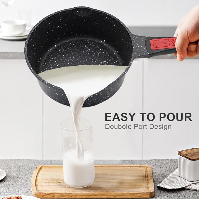2 Qt Nonstick Saucepan with Lid, Sauce Pot with Pour Spout, Black | Detachable Handle, Suitable for All Stoves, Including Induction, Oven Safe, PTFE & PFAS & PFOA Free